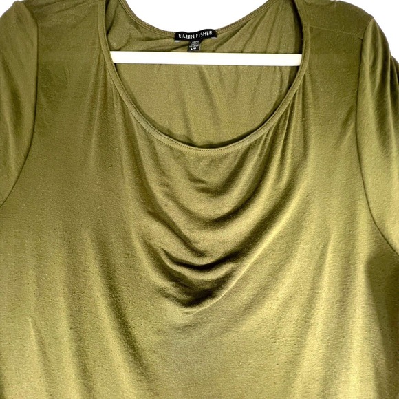 Eileen Fisher. Size Large T Shirt Dress Olive Green Short Sleeve Stretch - Picture 2 of 8